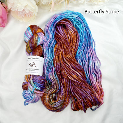 Butterfly Stripe on 12 ply Chunky Merino-Chunky Yarn-2-Sally Ridgway Designs in Felt &amp; Fibre