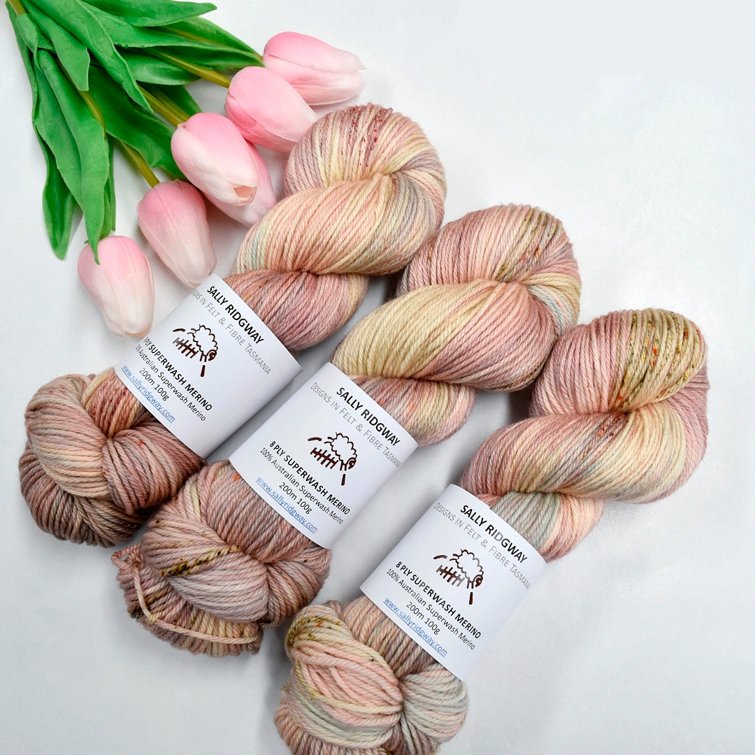 Chantilly on 8 Ply Superwash 100% Merino Yarn| 8 Ply Superwash Merino Yarn | Sally Ridgway | Shop Wool, Felt and Fibre Online