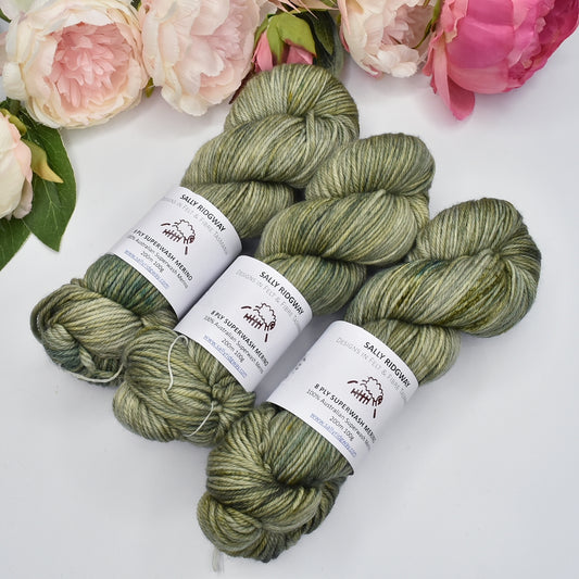 Clover Glow on 8 Ply Superwash 100% Merino Yarn| 8 Ply Superwash Merino Yarn | Sally Ridgway | Shop Wool, Felt and Fibre Online