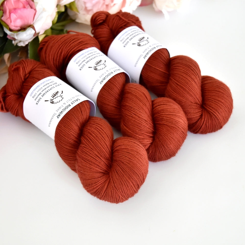 4 ply Supreme Sock Yarn Hand Dyed Red Rock| Sock Yarn | Sally Ridgway | Shop Wool, Felt and Fibre Online