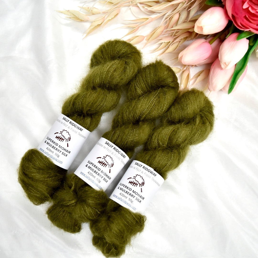 Superkid Mohair & Silk Hand Dyed Lichen Leaves| Mohair Silk | Sally Ridgway | Shop Wool, Felt and Fibre Online
