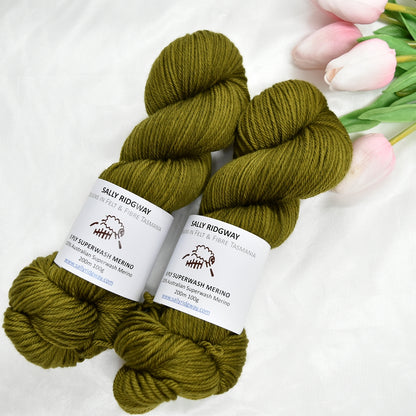 Dark Olive on 8 Ply Superwash 100% Merino Yarn