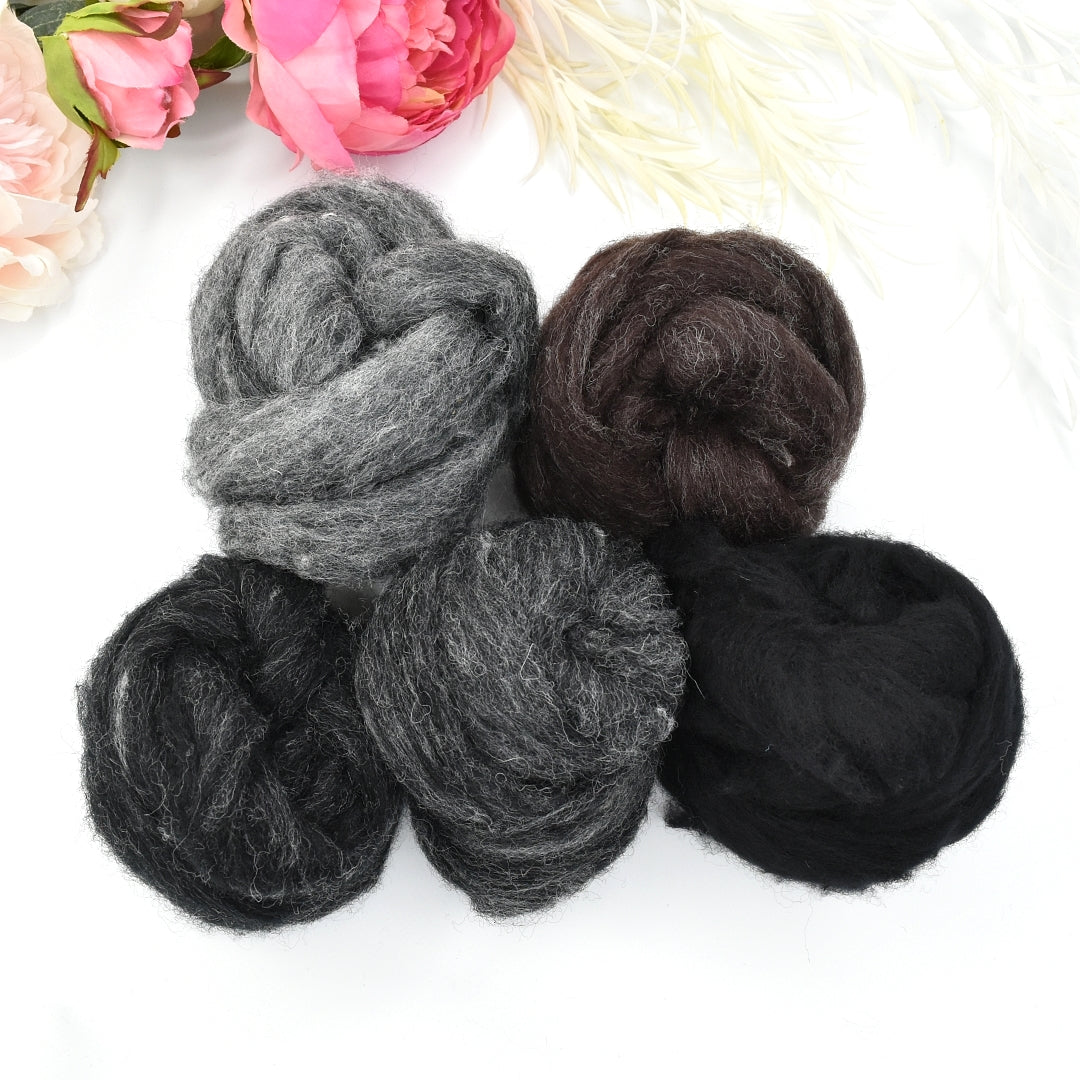 Dark Tones Carded Corriedale Sliver Mixed Bags 125g| Corriedale Wool | Sally Ridgway | Shop Wool, Felt and Fibre Online