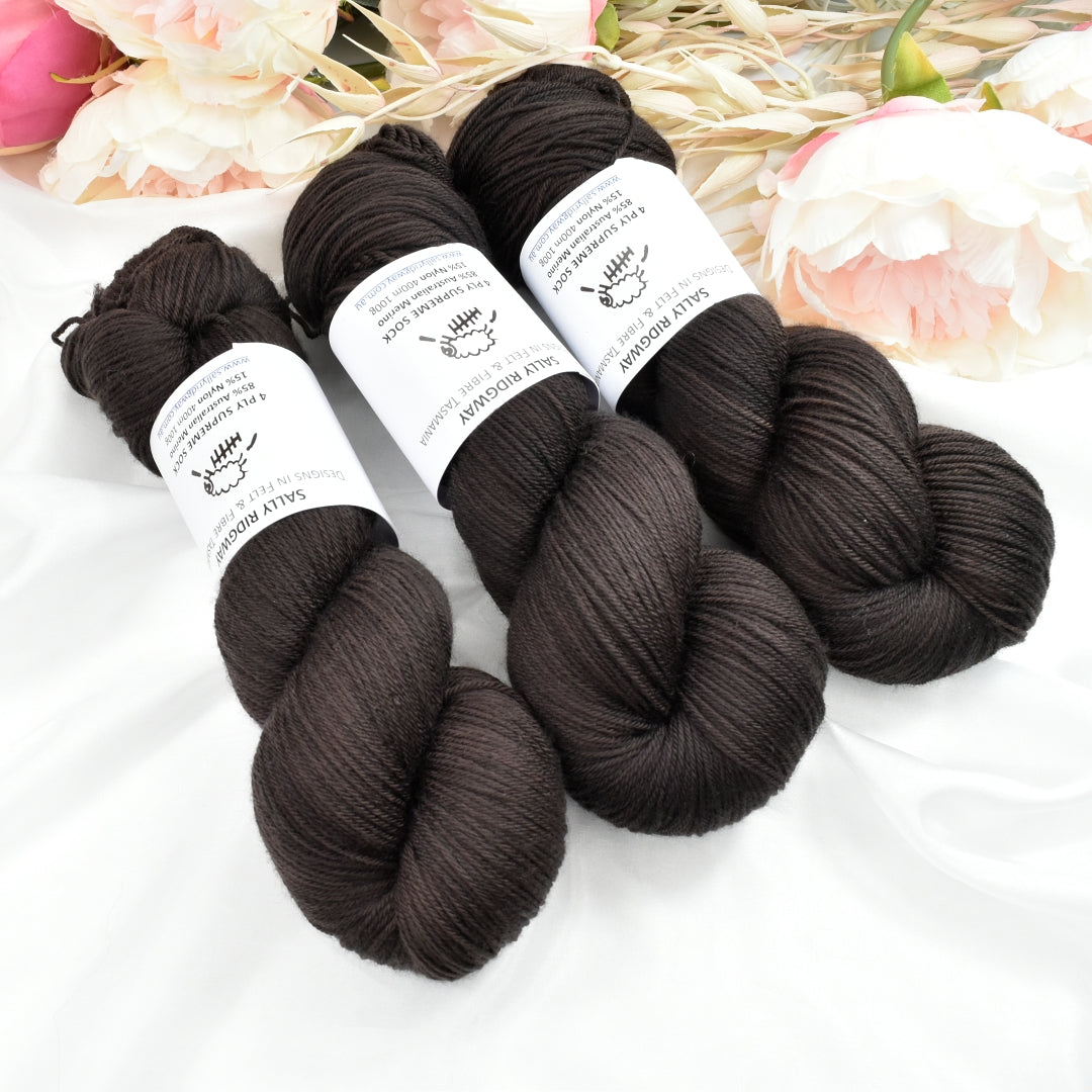 Ebony4 ply Supreme Sock Yarn Hand Dyed| Sock Yarn | Sally Ridgway | Shop Wool, Felt and Fibre Online