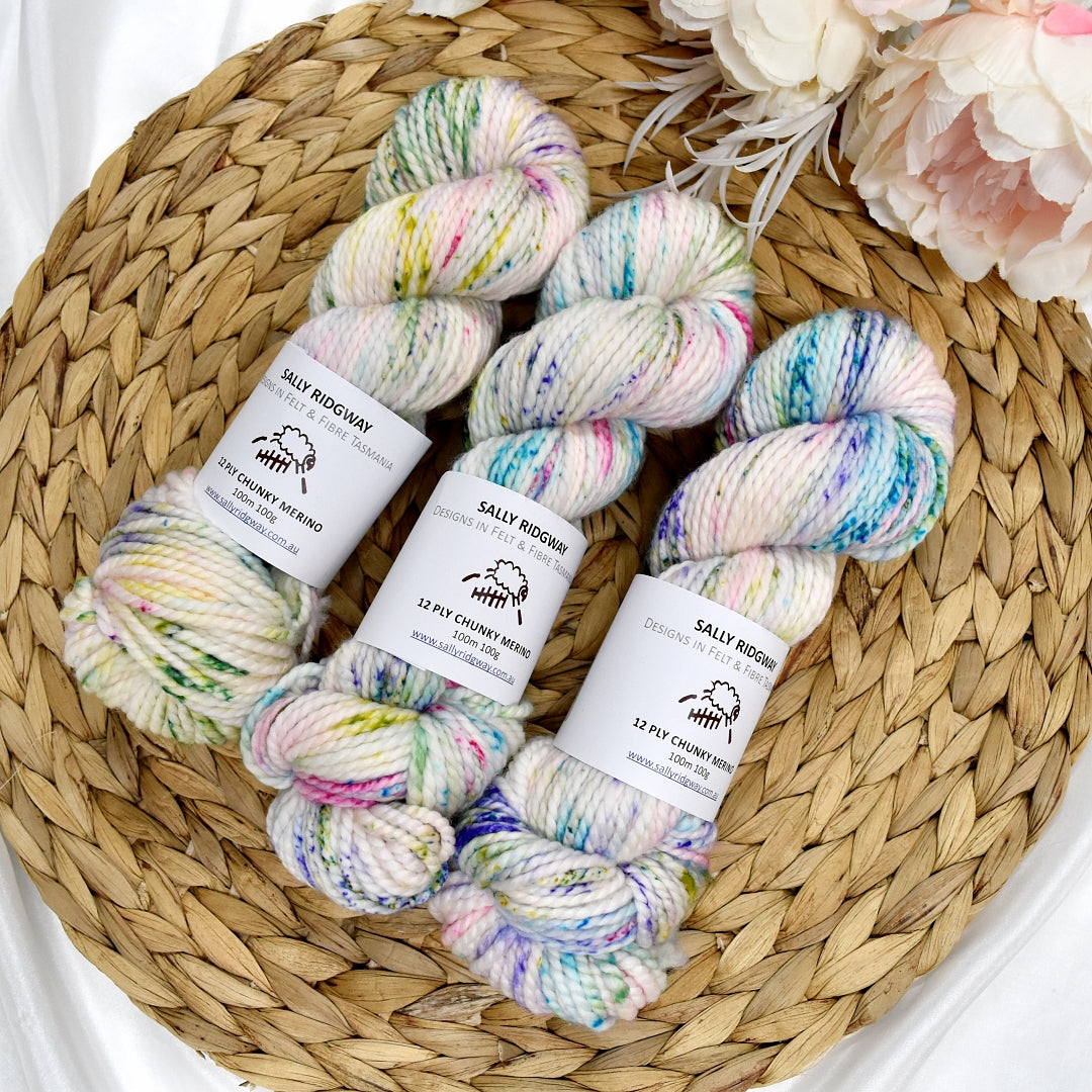 White Rainbow on 12 ply Chunky Merino| Chunky Yarn | Sally Ridgway | Shop Wool, Felt and Fibre Online