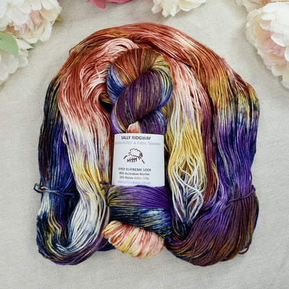 Stained Glass 4 ply Supreme Sock Yarn Hand Dyed| Sock Yarn | Sally Ridgway | Shop Wool, Felt and Fibre Online
