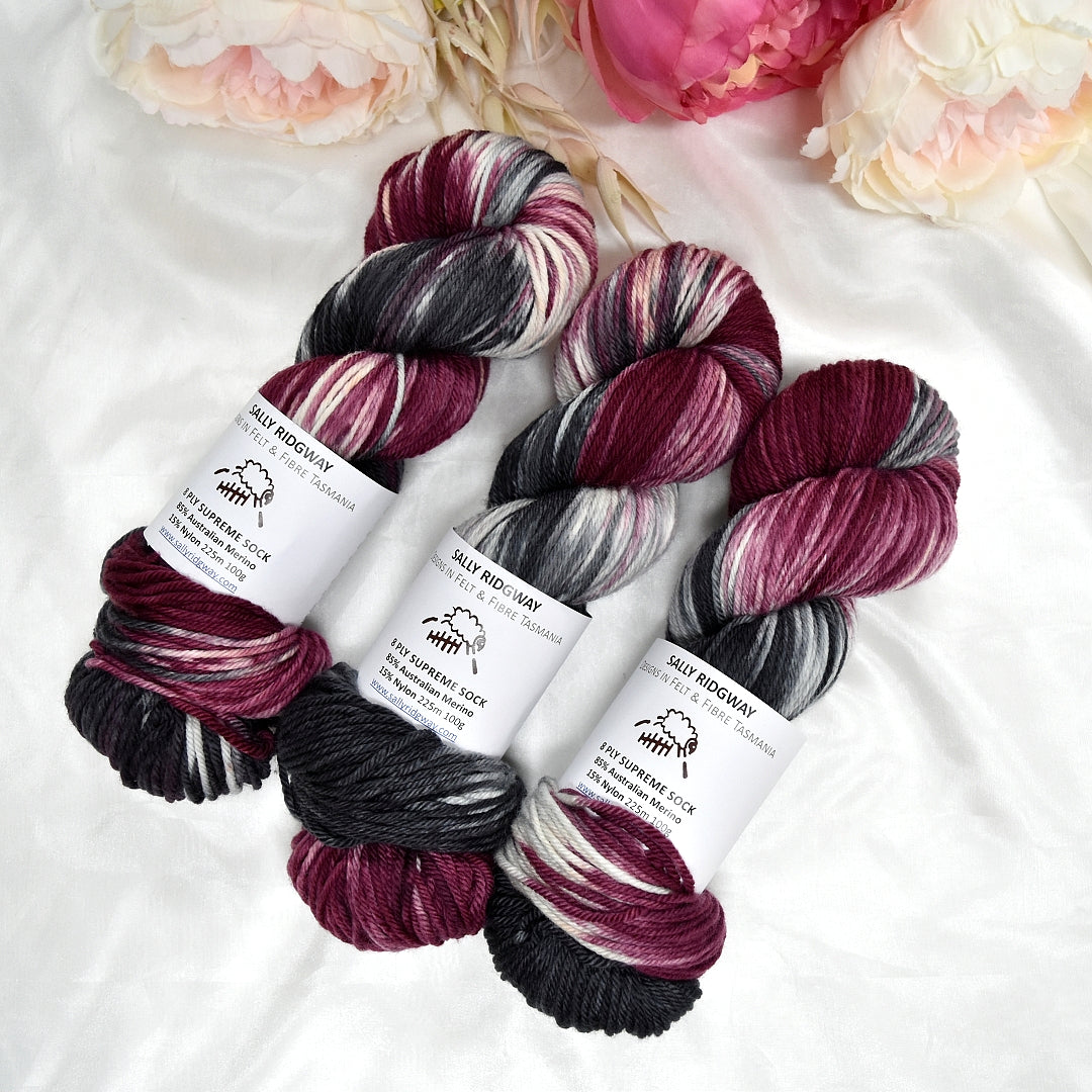 8 Ply Supreme Sock in Black Rose| 8 Ply Supreme Sock | Sally Ridgway | Shop Wool, Felt and Fibre Online