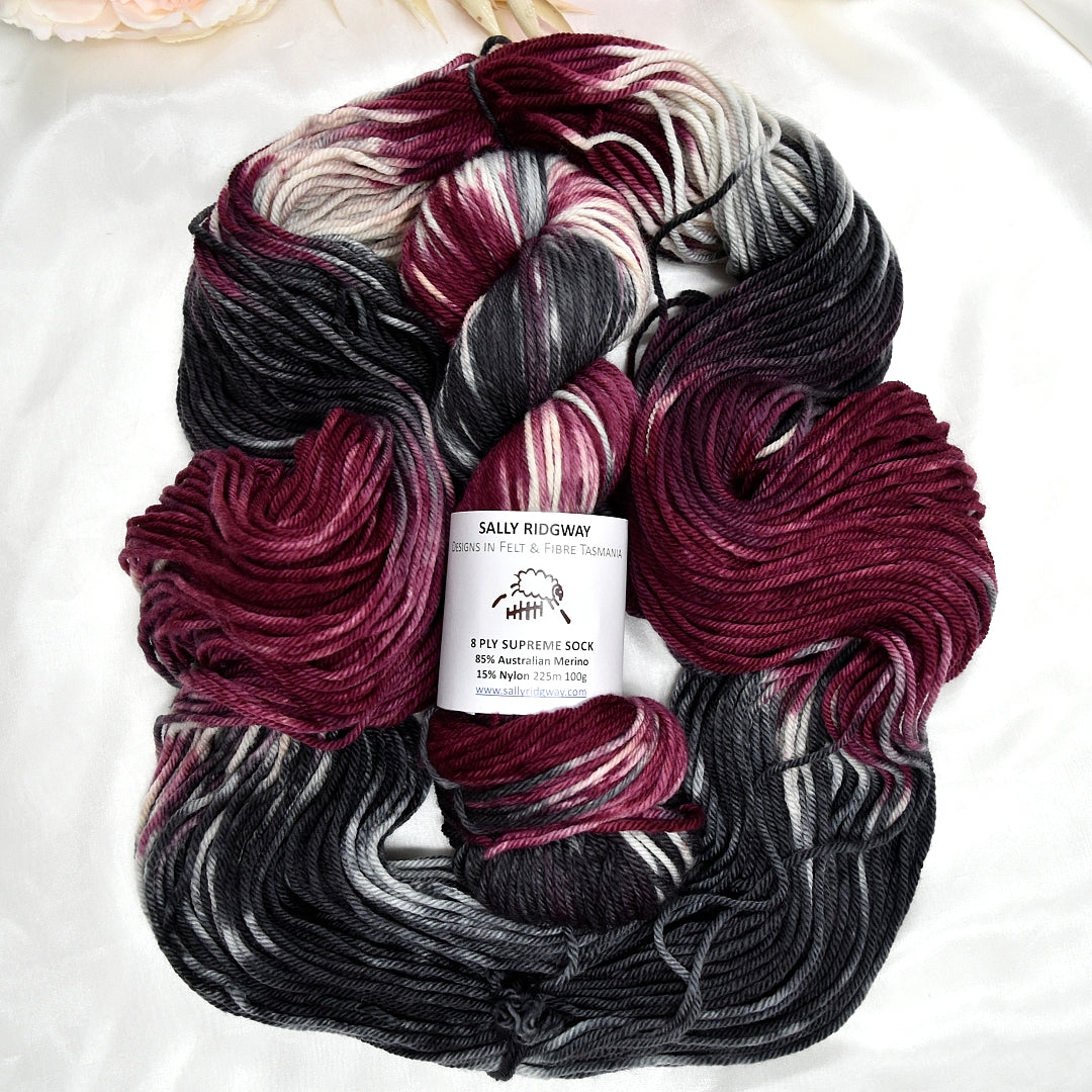 8 Ply Supreme Sock in Black Rose| 8 Ply Supreme Sock | Sally Ridgway | Shop Wool, Felt and Fibre Online