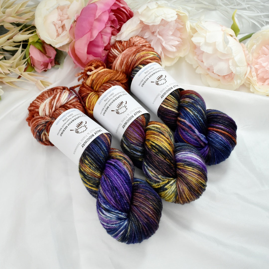 Stained Glass on 8 Ply Superwash 100% Merino Yarn| 8 Ply Superwash Merino Yarn | Sally Ridgway | Shop Wool, Felt and Fibre Online
