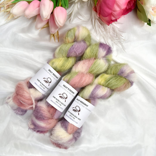 Cottage Garden Brushed Suri Alpaca Silk Lace Hand Dyed| Suri Silk Lace | Sally Ridgway | Shop Wool, Felt and Fibre Online