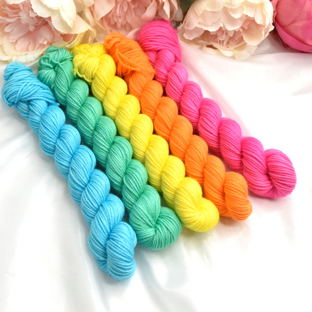 Mini Skein Set - Fluoro Rainbow| 4 Ply Mini Skein | Sally Ridgway | Shop Wool, Felt and Fibre Online