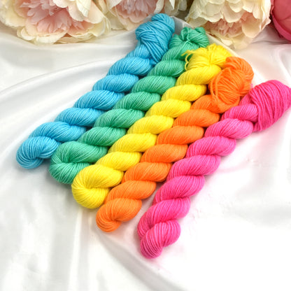 Mini Skein Set - Fluoro Rainbow| 4 Ply Mini Skein | Sally Ridgway | Shop Wool, Felt and Fibre Online