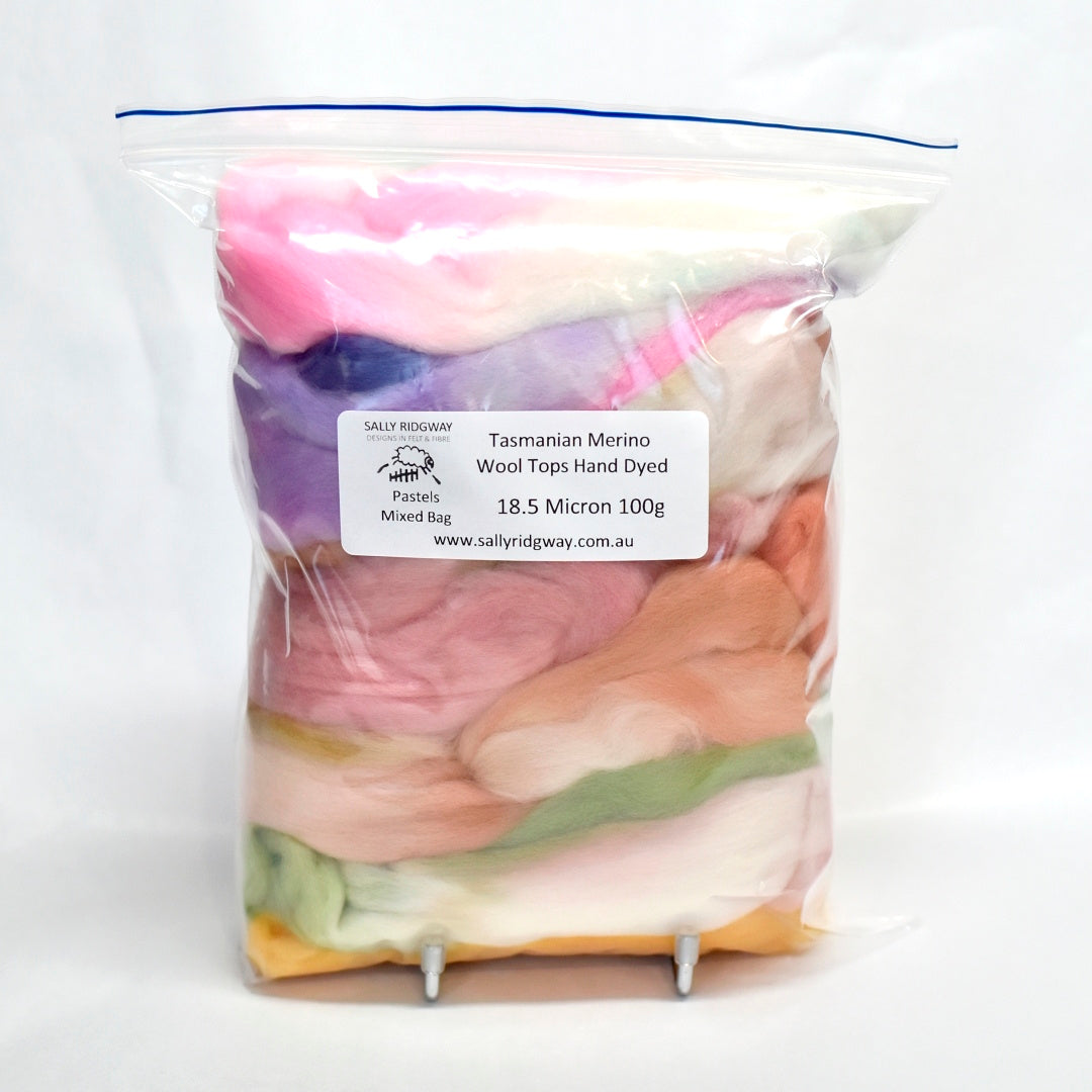 Tasmanian Merino Wool Combed Top Hand Dyed Mixed Bags| Merino Wool Tops | Sally Ridgway | Shop Wool, Felt and Fibre Online