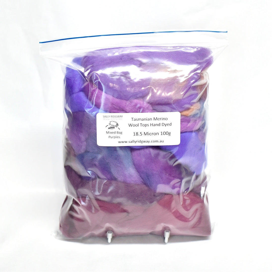 Tasmanian Merino Wool Combed Top Hand Dyed Mixed Bags| Merino Wool Tops | Sally Ridgway | Shop Wool, Felt and Fibre Online