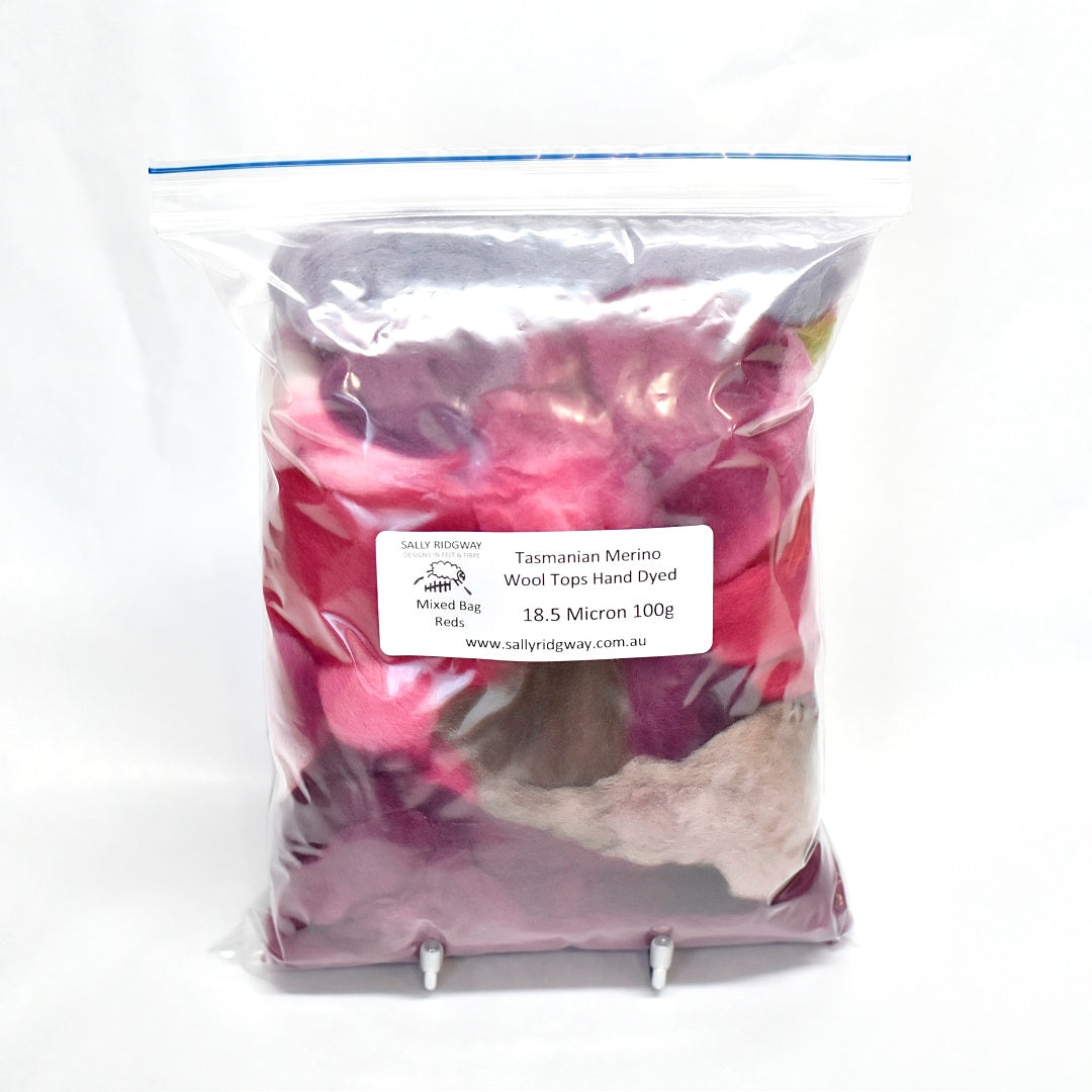 Tasmanian Merino Wool Combed Top Hand Dyed Mixed Bags| Merino Wool Tops | Sally Ridgway | Shop Wool, Felt and Fibre Online