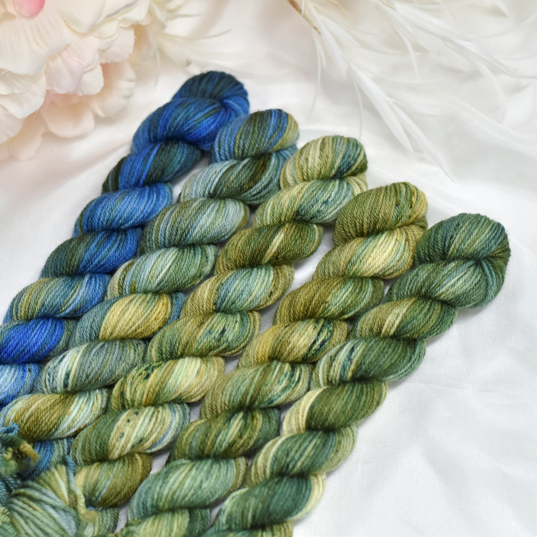 Mini Skein Set - Work Horse Green| 4 Ply Mini Skein | Sally Ridgway | Shop Wool, Felt and Fibre Online
