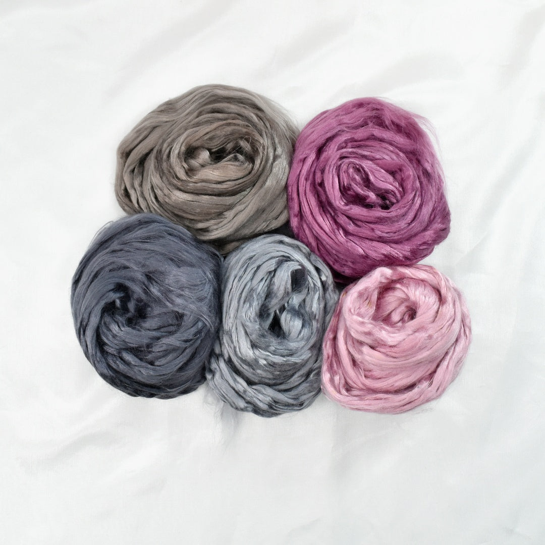 Hand Dyed Mulberry Silk Mixed Bags 50 grams-Silk Roving/Sliver-2-Pink & Grey-Sally Ridgway Designs in Felt &amp; Fibre