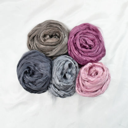 Hand Dyed Mulberry Silk Mixed Bags 50 grams-Silk Roving/Sliver-2-Pink & Grey-Sally Ridgway Designs in Felt &amp; Fibre