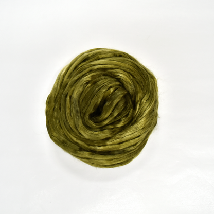 Mulberry Silk Roving Hand Dyed in Lichen Leaves| Silk Roving/Sliver | Sally Ridgway | Shop Wool, Felt and Fibre Online
