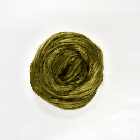 Mulberry Silk Roving Hand Dyed in Lichen Leaves| Silk Roving/Sliver | Sally Ridgway | Shop Wool, Felt and Fibre Online