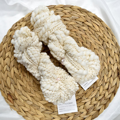 Hand Spun Thick & Thin Yarn with Sequins Natural White 11651| Hand Spun Yarn | Sally Ridgway | Shop Wool, Felt and Fibre Online