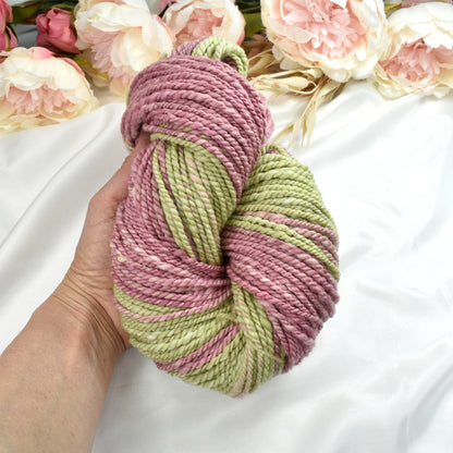 Hand Spun Tasmanian Merino Wool Chunky Yarn in Pink & Green-Hand Spun Yarn-6-110 mt / 175 g-Sally Ridgway Designs in Felt &amp; Fibre