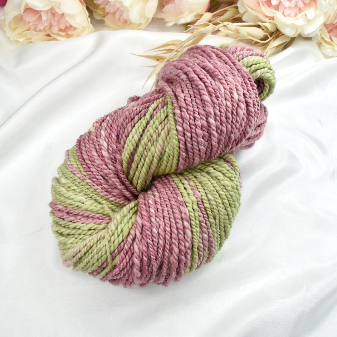 Hand Spun Tasmanian Merino Wool Chunky Yarn in Pink & Green-Hand Spun Yarn-1-110 mt / 175 g-Sally Ridgway Designs in Felt &amp; Fibre