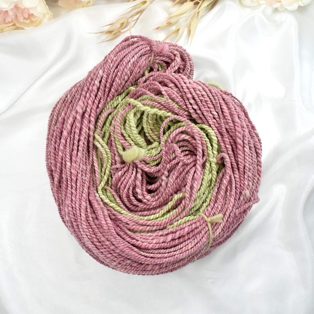 Hand Spun Tasmanian Merino Wool Chunky Yarn in Pink & Green-Hand Spun Yarn-3-110 mt / 175 g-Sally Ridgway Designs in Felt &amp; Fibre