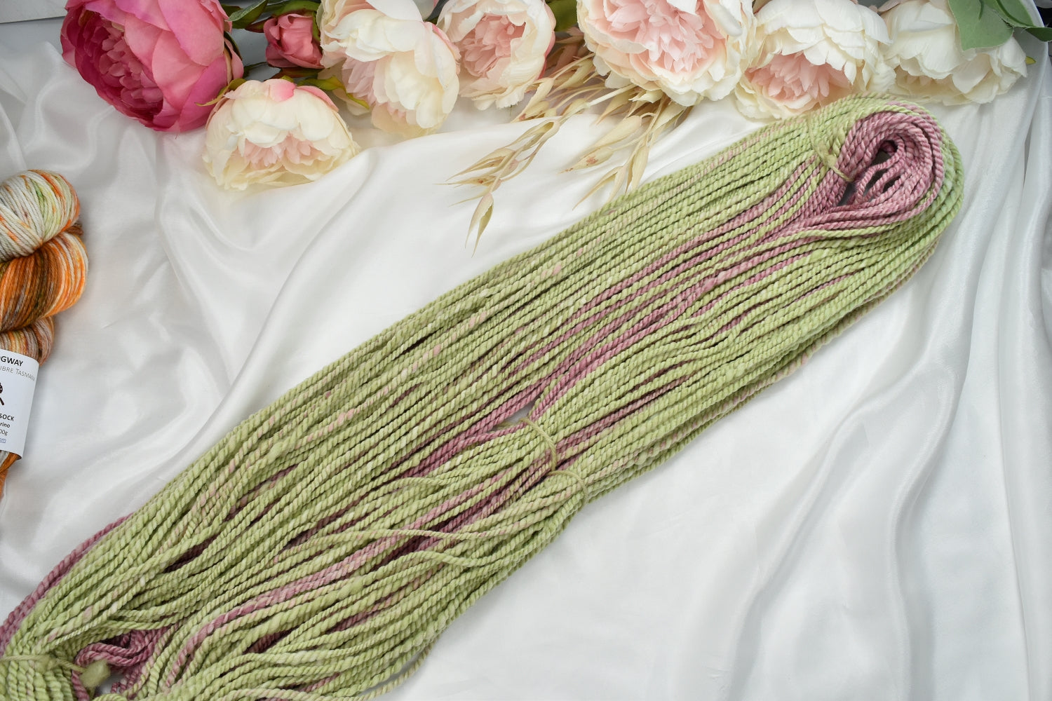 Hand Spun Tasmanian Merino Wool Chunky Yarn in Pink & Green-Hand Spun Yarn-4-110 mt / 175 g-Sally Ridgway Designs in Felt &amp; Fibre