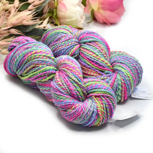 Hand Spun Tasmanian Merino Wool Chunky Yarn in Rainbow| Hand Spun Yarn | Sally Ridgway | Shop Wool, Felt and Fibre Online