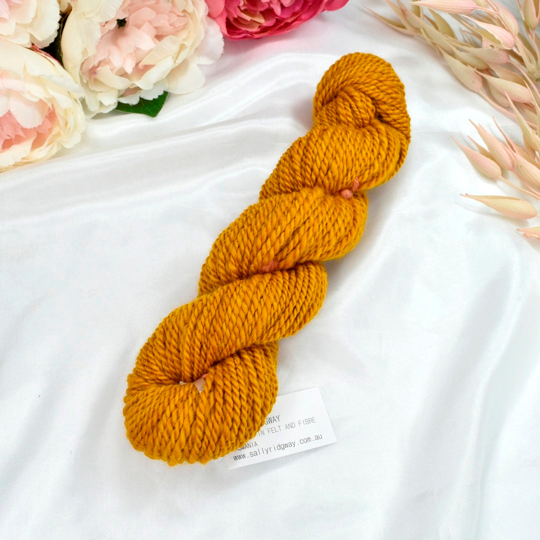 Handspun Australian Corriedale Mixed Colours-Hand Spun Yarn-3-Honey Gold 58m / 60g-Sally Ridgway Designs in Felt &amp; Fibre