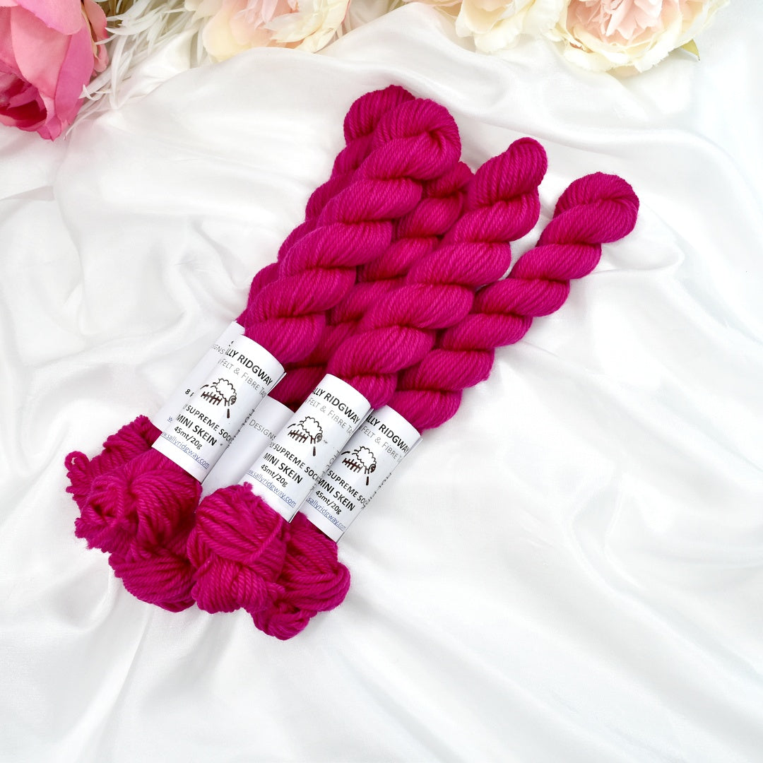 8 Ply Supreme Sock Mini Skein in Hot Pink-8 Ply Mini Skeins-2-Sally Ridgway Designs in Felt &amp; Fibre