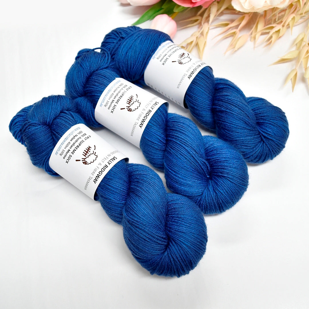 4 ply Supreme Sock Yarn Hand Dyed Indigo| Sock Yarn | Sally Ridgway | Shop Wool, Felt and Fibre Online