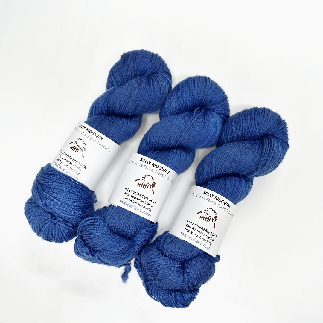 4 ply Supreme Sock Yarn Hand Dyed Indigo| Sock Yarn | Sally Ridgway | Shop Wool, Felt and Fibre Online