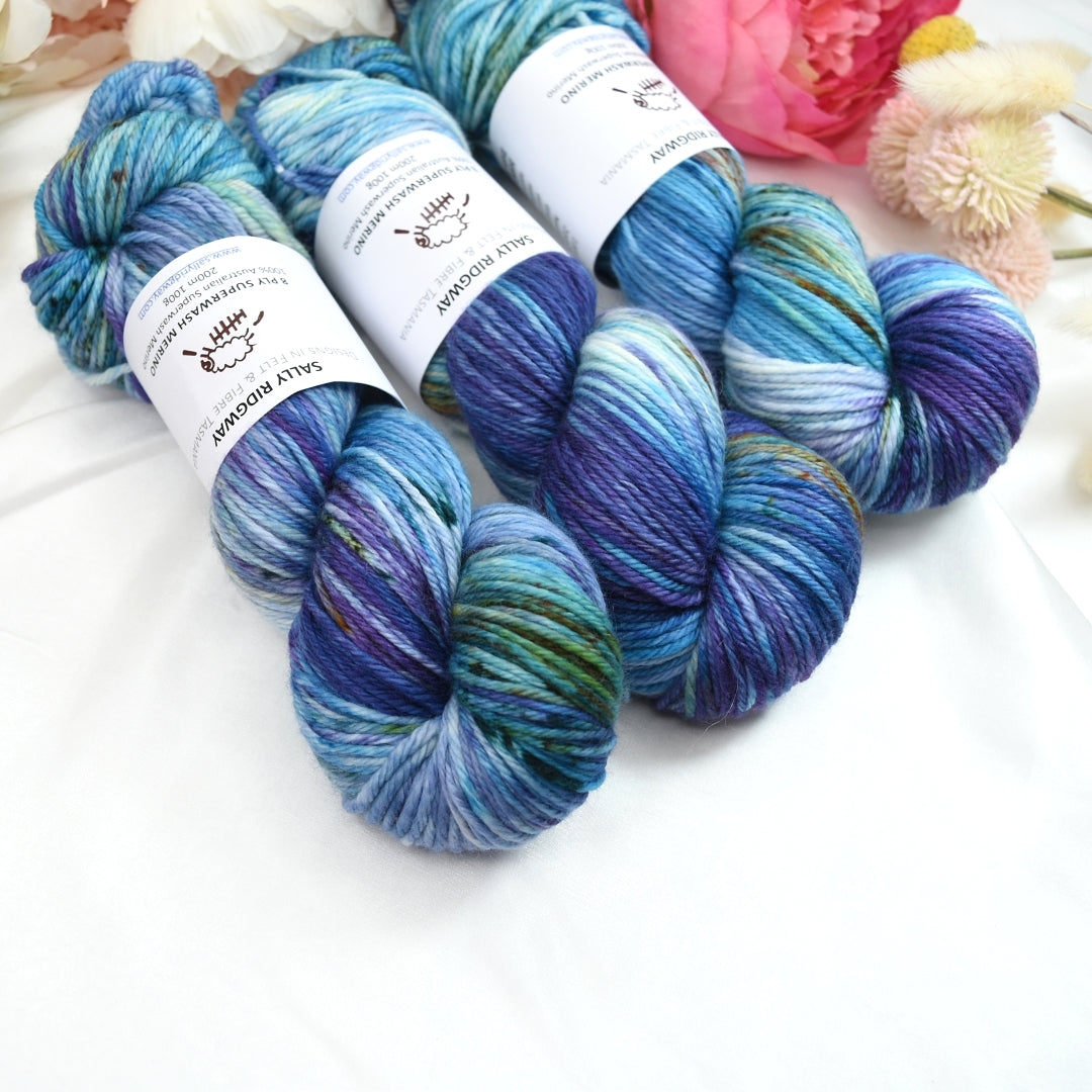 Jamaica Bay on 8 Ply Superwash 100% Merino Yarn| 8 Ply Superwash Merino Yarn | Sally Ridgway | Shop Wool, Felt and Fibre Online