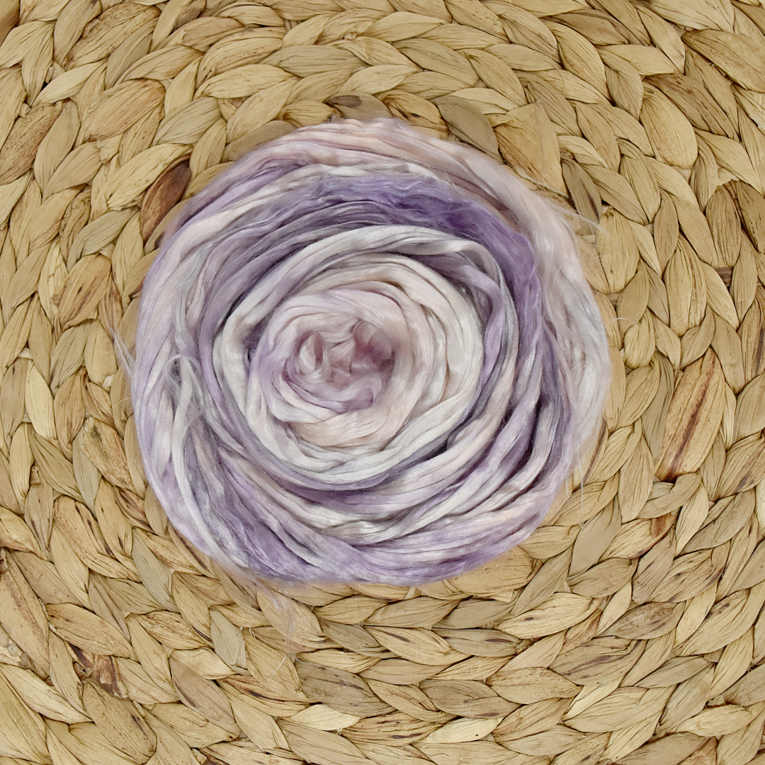 Mulberry Silk Roving Hand Dyed Lavender Fizz