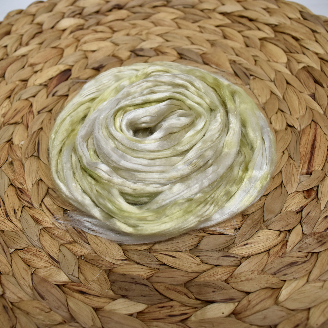 Mulberry Silk Roving Hand Dyed Lime Wash