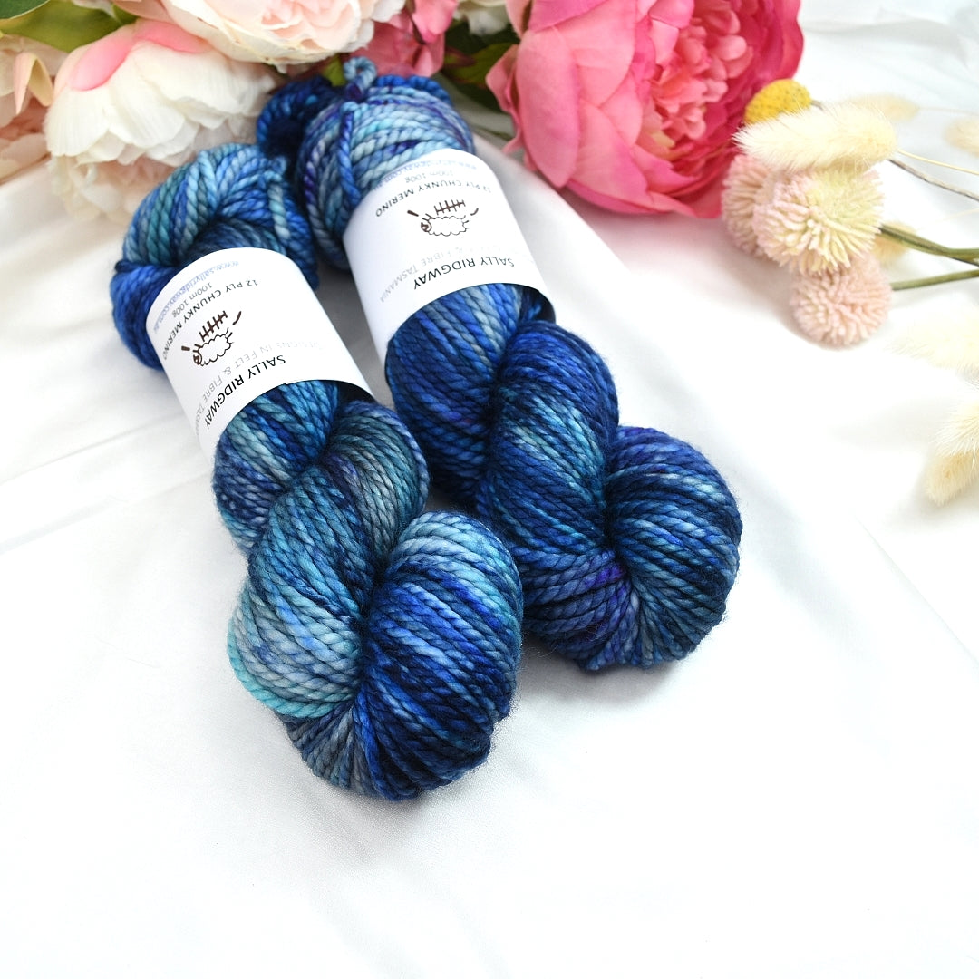 Midnight Blues on 12 ply Chunky Merino| Chunky Yarn | Sally Ridgway | Shop Wool, Felt and Fibre Online