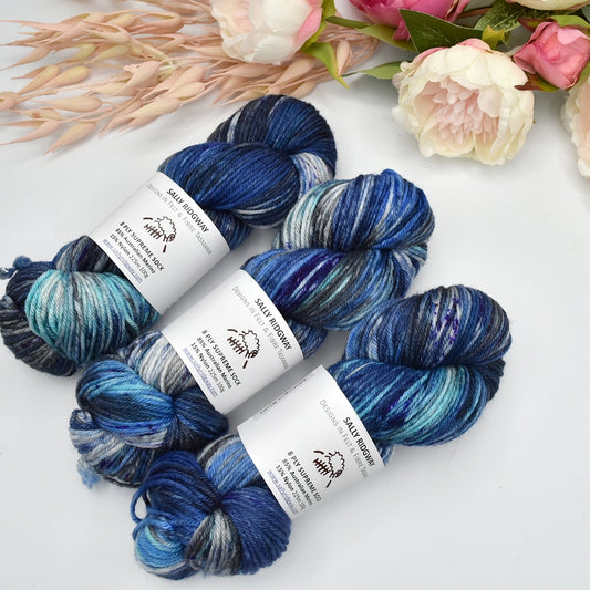 Midnight Blues on 8 Ply Supreme Sock| 8 Ply Supreme Sock | Sally Ridgway | Shop Wool, Felt and Fibre Online