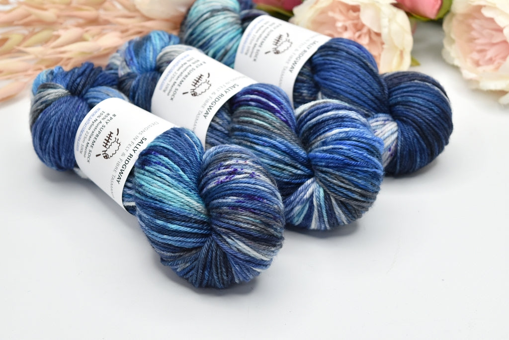 Midnight Blues on 8 Ply Supreme Sock| 8 Ply Supreme Sock | Sally Ridgway | Shop Wool, Felt and Fibre Online