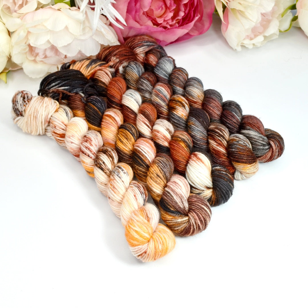 Mini Skein Set - Orange & Browns| 4 Ply Mini Skein | Sally Ridgway | Shop Wool, Felt and Fibre Online