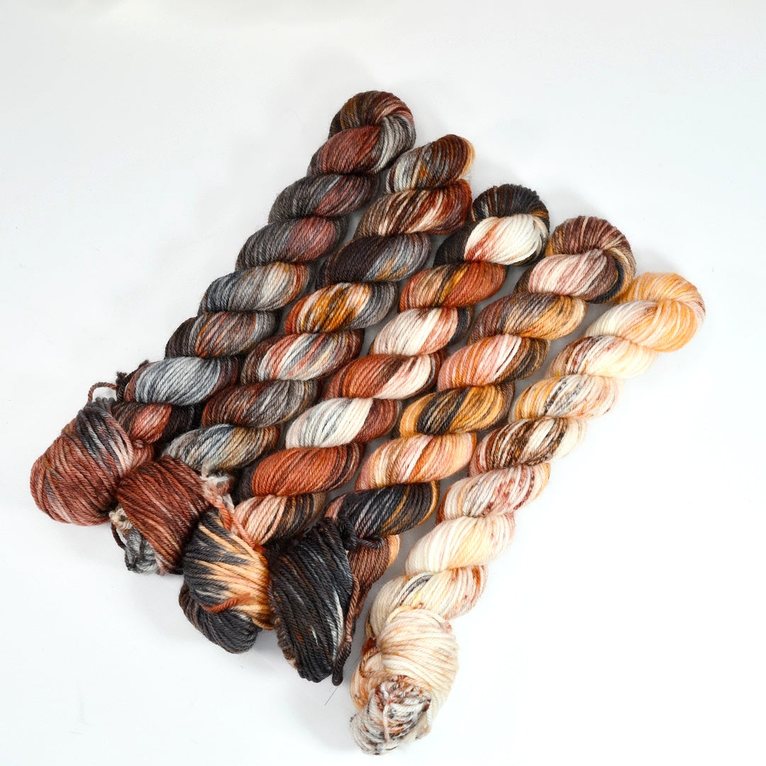 Mini Skein Set - Orange & Browns| 4 Ply Mini Skein | Sally Ridgway | Shop Wool, Felt and Fibre Online