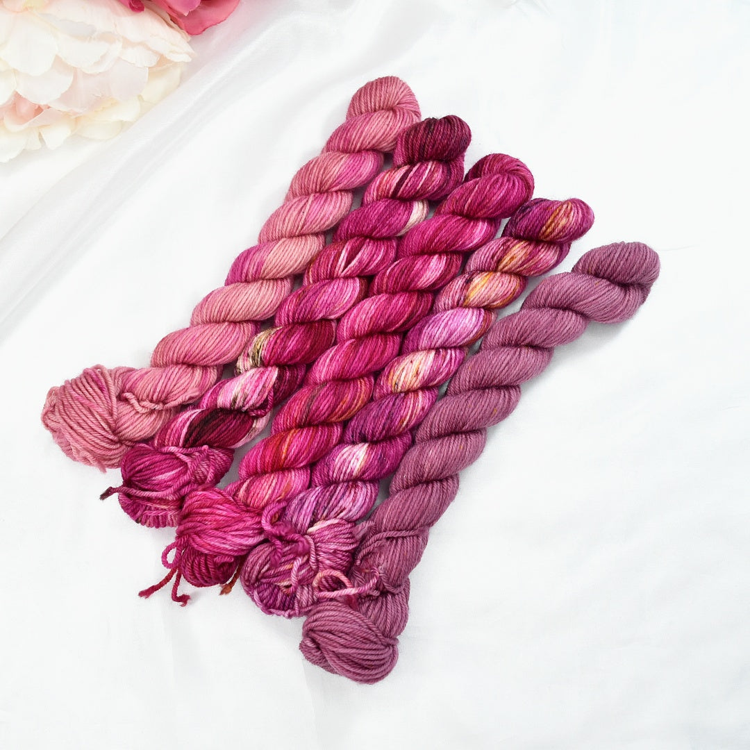Mini Skein Set - Random Pinks| 4 Ply Mini Skein | Sally Ridgway | Shop Wool, Felt and Fibre Online
