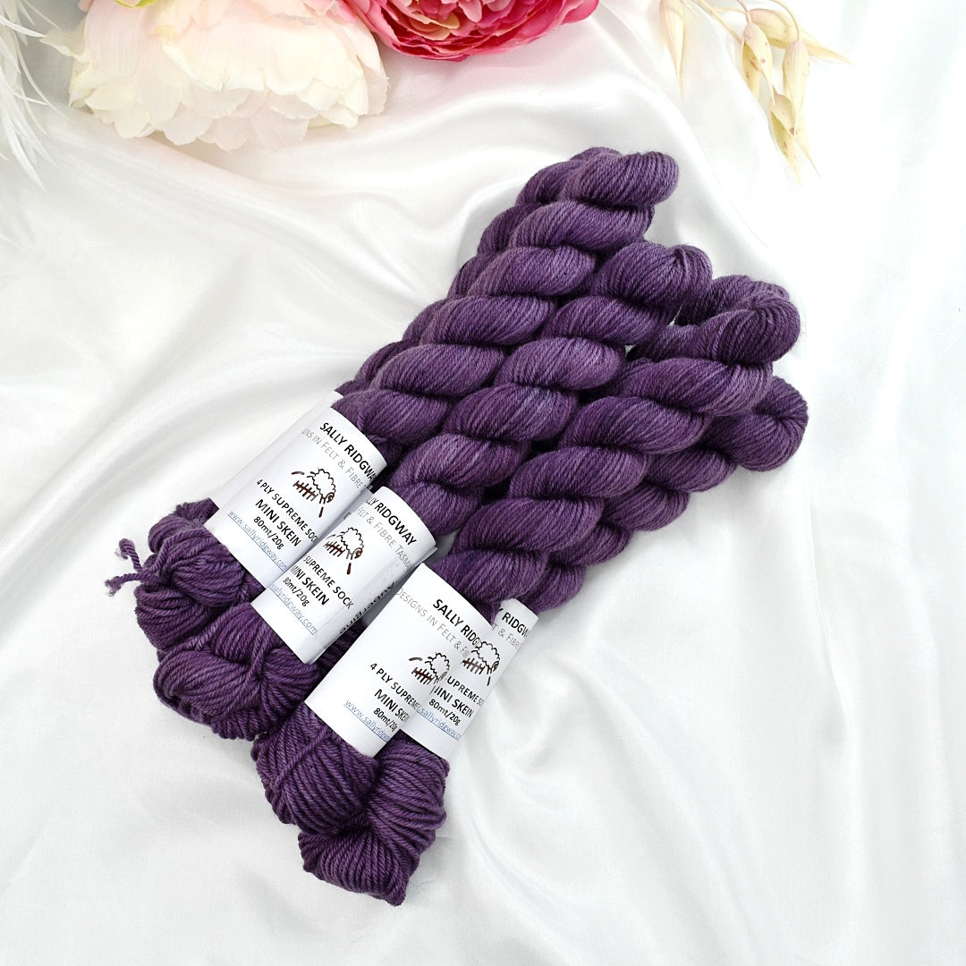Mini Skeins 4 Ply Supreme Sock Yarn Dark Aubergine-4 Ply Mini Skein-2-Sally Ridgway Designs in Felt &amp; Fibre