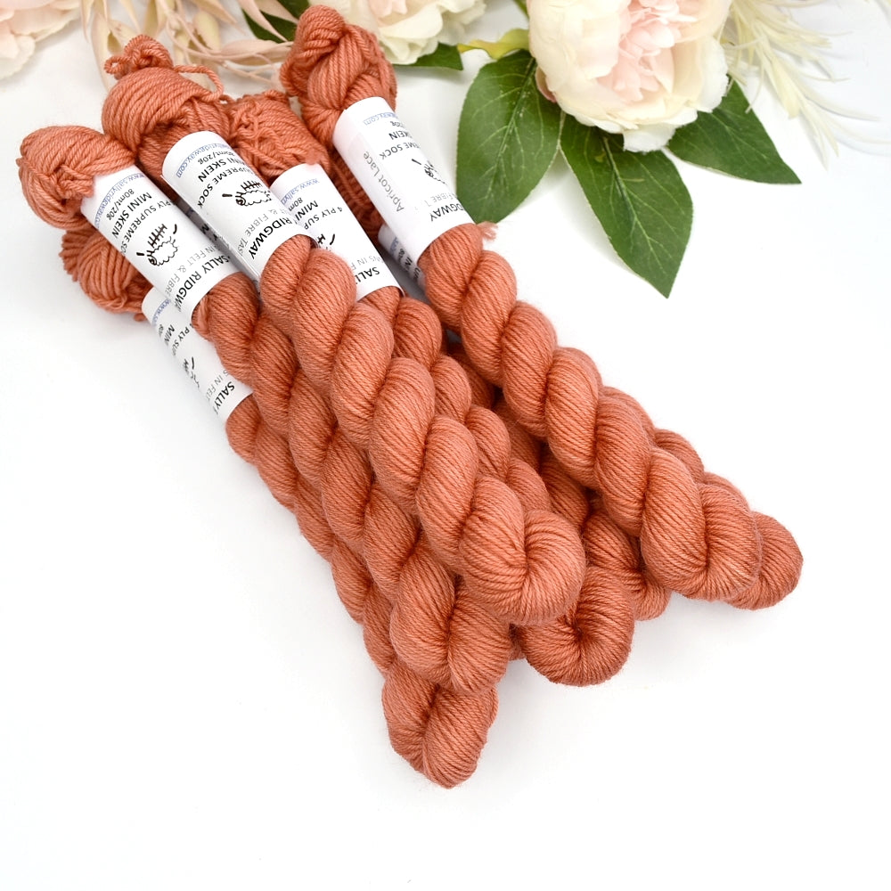 Mini Skeins 4 Ply Supreme Sock Yarn in Apricot Lace| 4 Ply Mini Skein | Sally Ridgway | Shop Wool, Felt and Fibre Online
