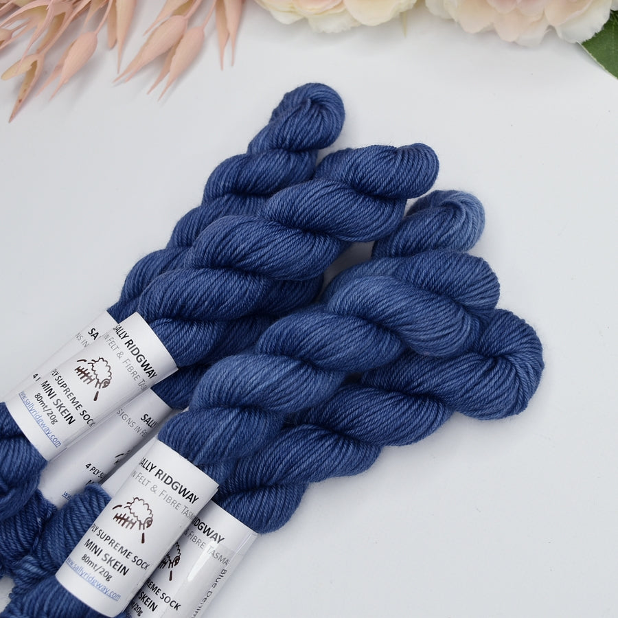 Mini Skeins 4 Ply Supreme Sock Yarn in Blue Denim| Mini Skeins | Sally Ridgway | Shop Wool, Felt and Fibre Online