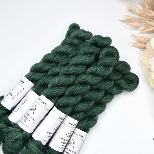 Mini Skeins 4 Ply Supreme Sock Yarn in Bottle Green| Mini Skeins | Sally Ridgway | Shop Wool, Felt and Fibre Online