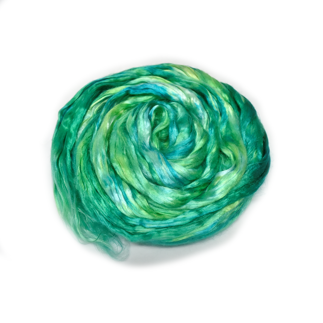 Mulberry Silk Roving Hand Dyed Mint