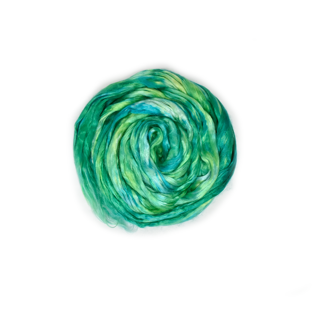 Mulberry Silk Roving Hand Dyed Mint