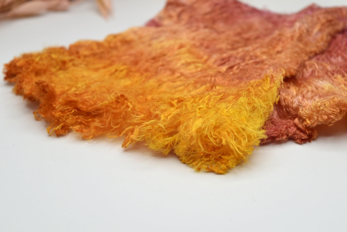Mulberry Silk Cocoon Fibre Fabric Hand Dyed Pink Orange 13876| Silk Cocoon Sheets | Sally Ridgway | Shop Wool, Felt and Fibre Online